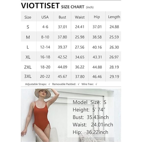 Viottiset Women's Runched High Cut One Piece Swimsuit Tummy Control - Picture 4 of 4